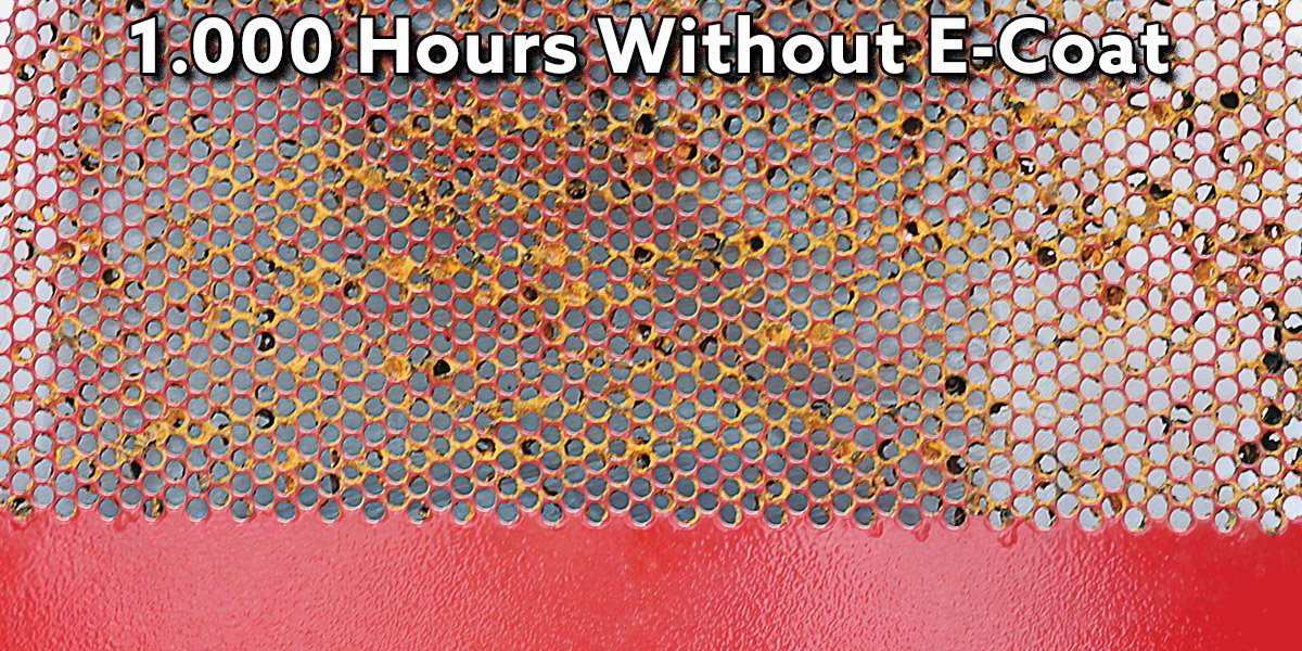 Results of 1,000 Hours of a salt spray test on perforations that wasn't e-coated